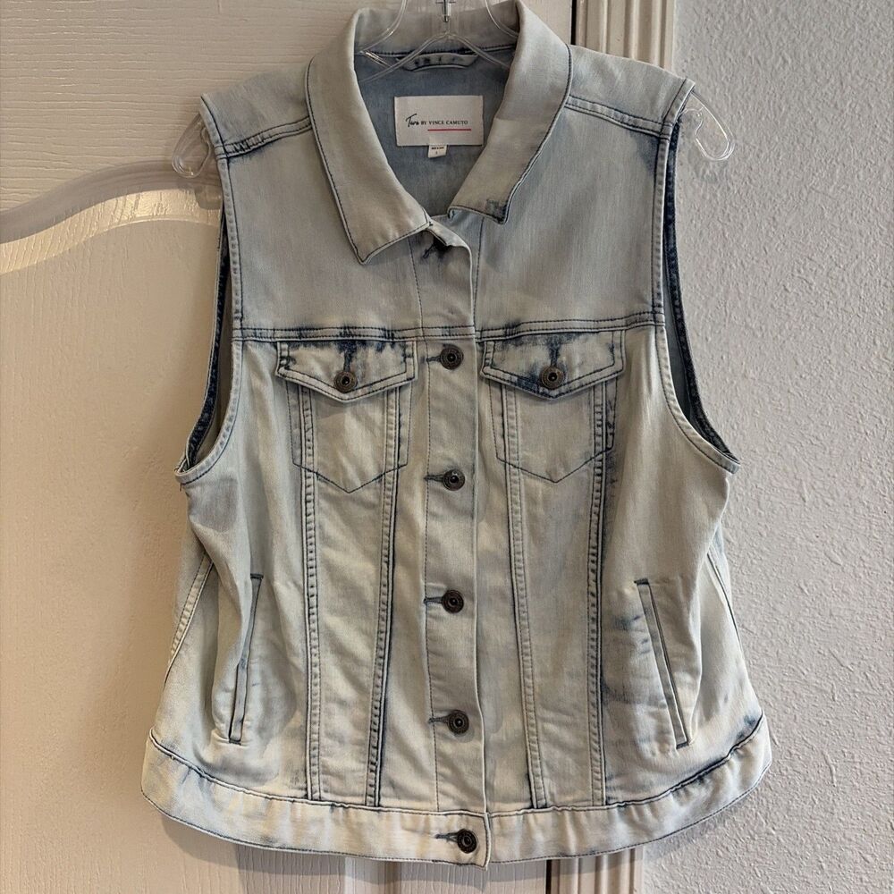 Denim Vest "Two” Vince Camuto Women's Bleached Blue Sleeveless Large